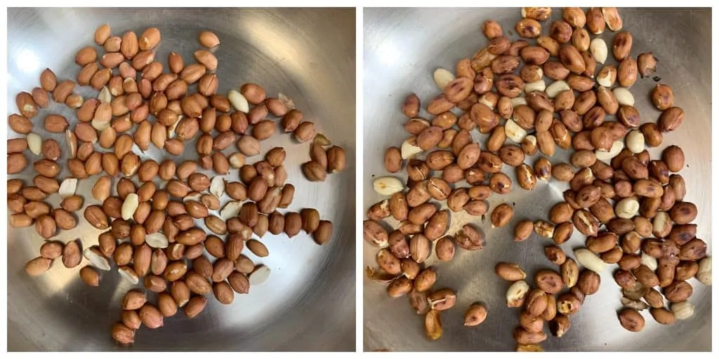 step to roast peanuts in a pan collage