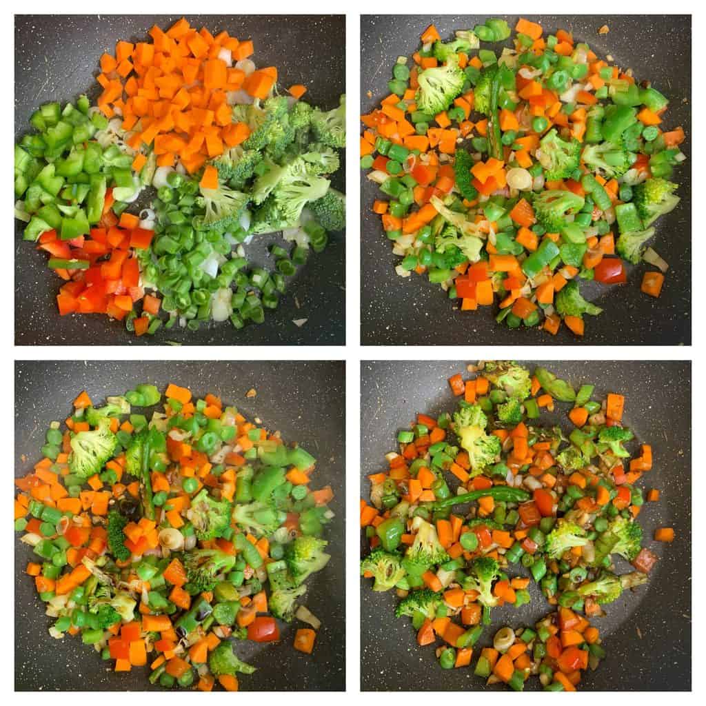 step to saute vegetables collage