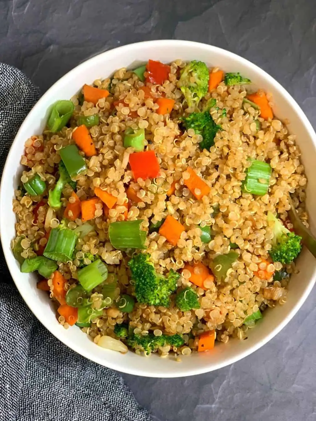Healthy Quinoa Fried rice in a white bowl