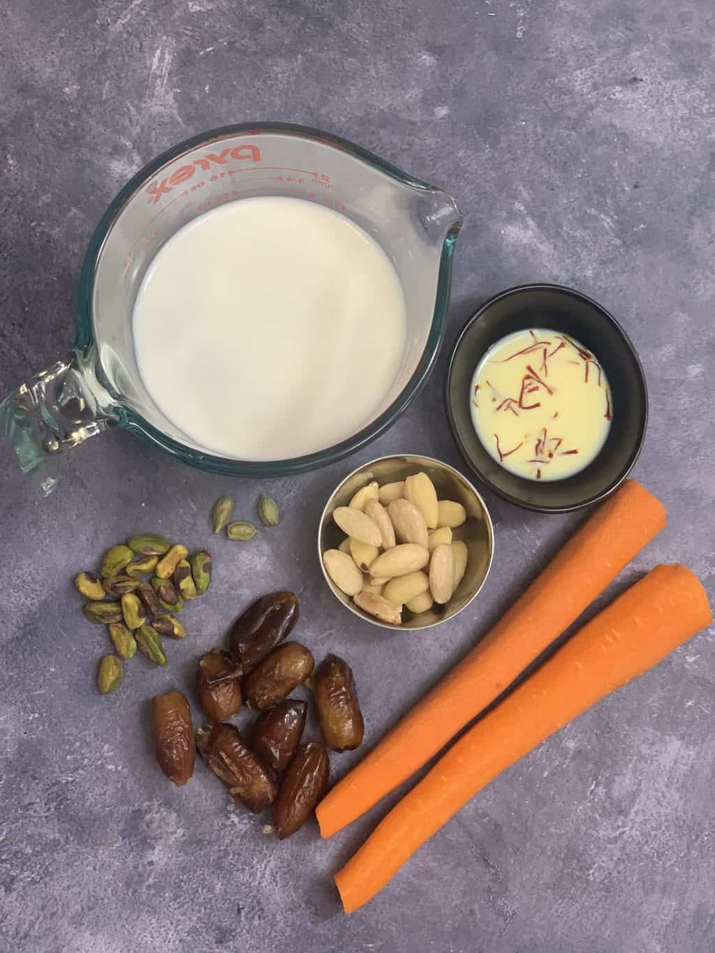 instant pot Carrot badam kheer ingredients