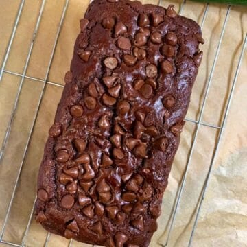 double chocolate healthy zucchini bread on a rack
