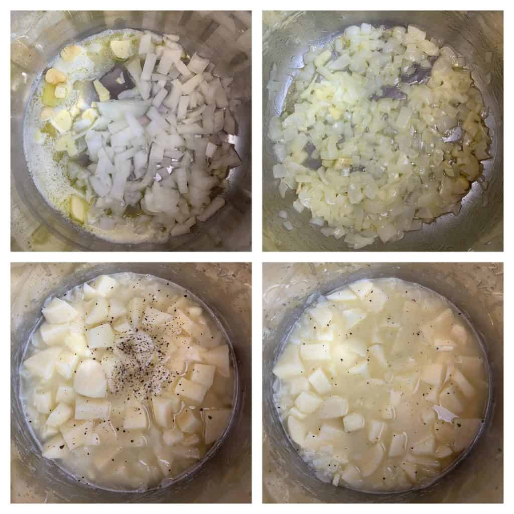 step to saute onions and garlic in butter collage