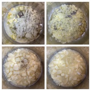 step to saute onions and garlic in butter collage