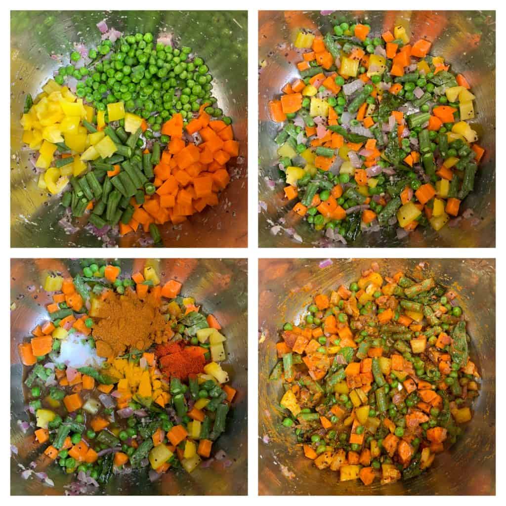 step to saute veggies tamarind juice bisibelebath powder collage
