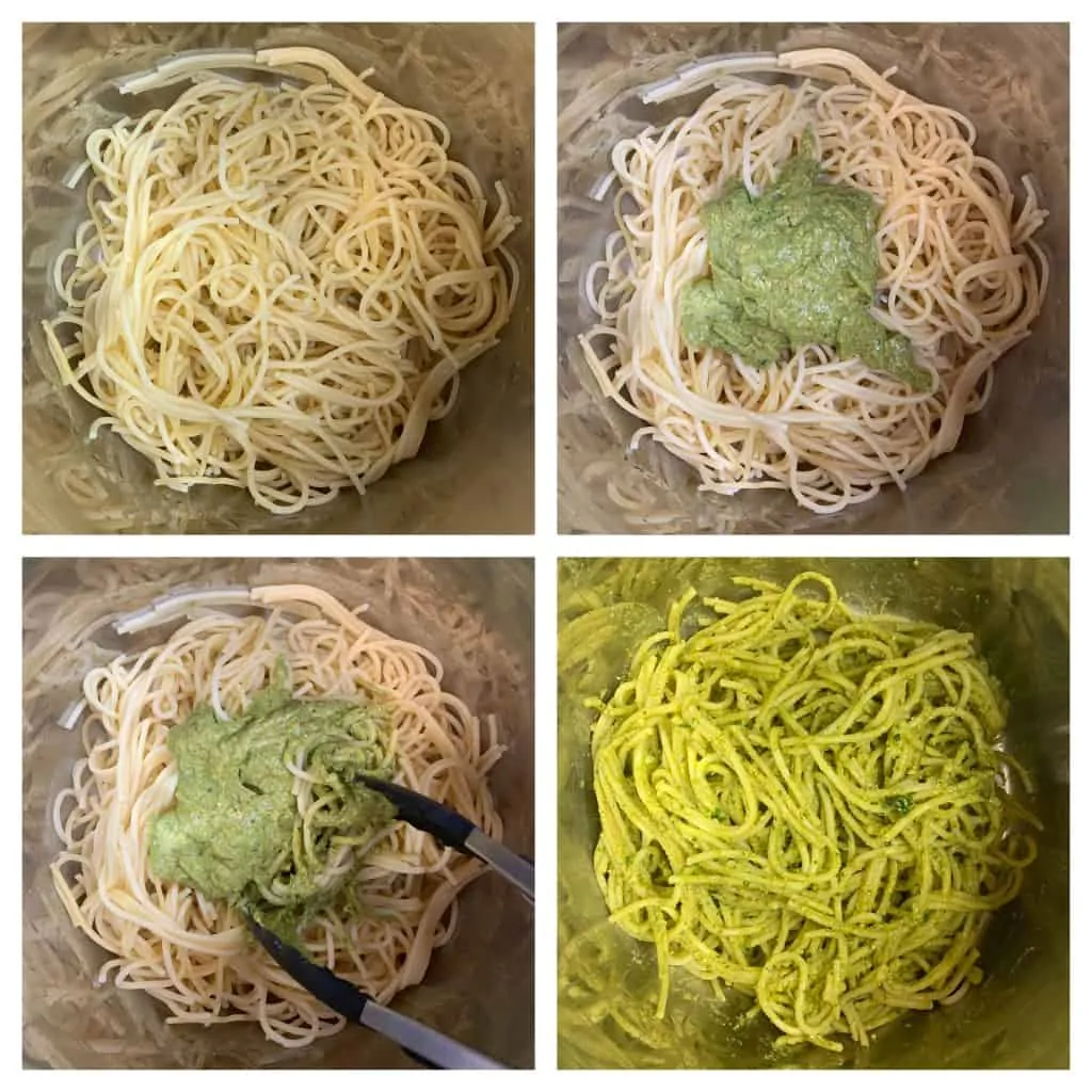 step to toss the sauce with the pasta noodles collage