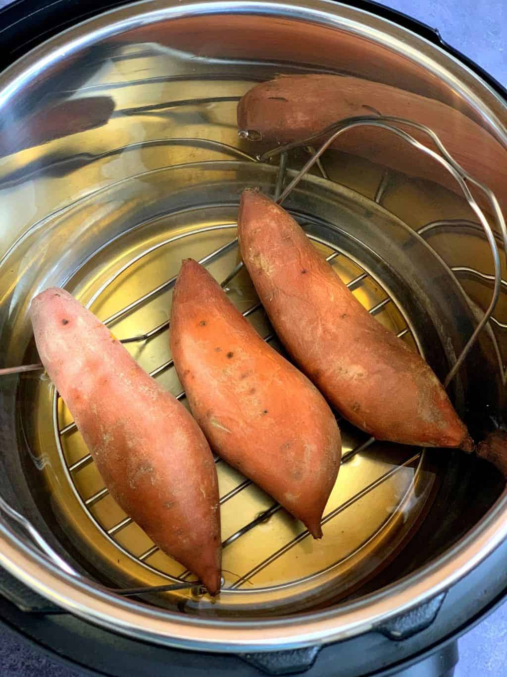 perfectly cooked sweet potatoes in the insert