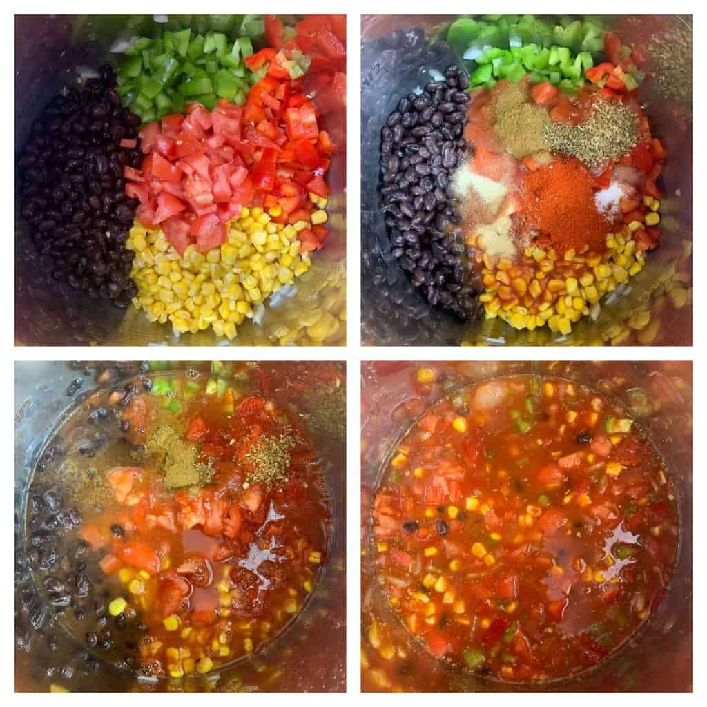 step to add beans veggies and spices collage