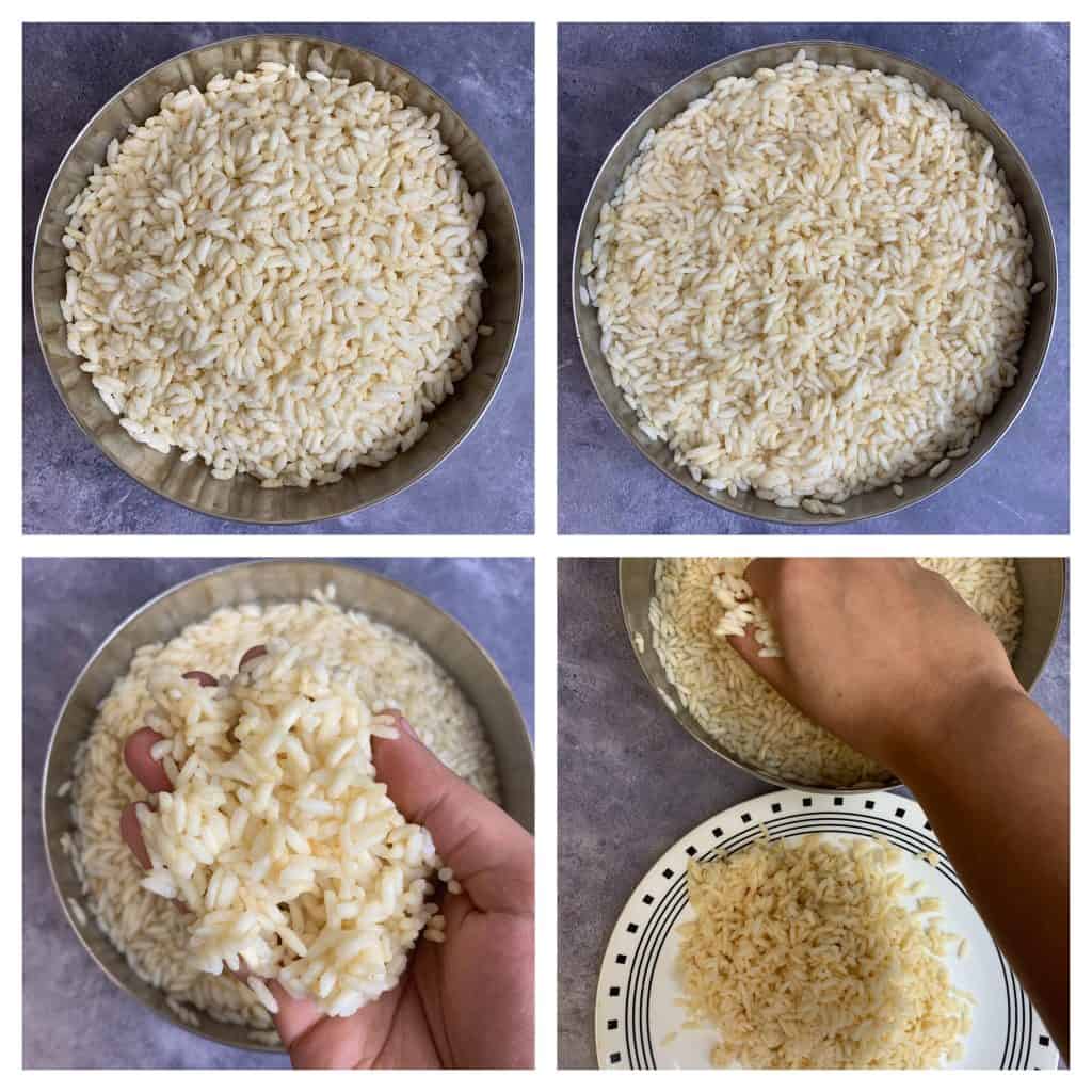 step to soak the puffed rice/mandakki in water about 2 minutes squeeze excess water collage