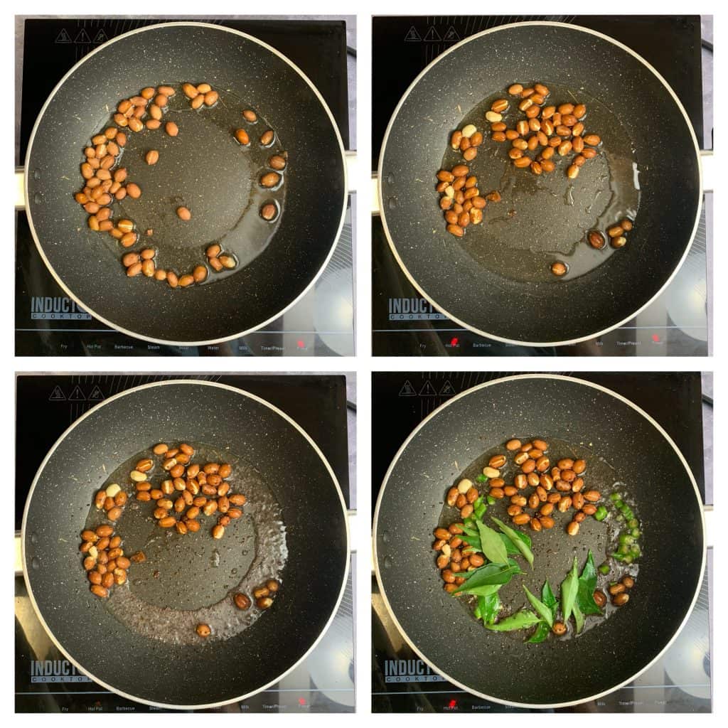roast the peanuts and temper with mustard seeds,curry leaves and chillies