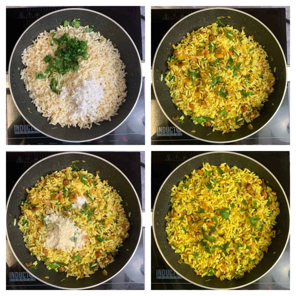 add soaked puffed rice and fried gram ,cilantro and coconut