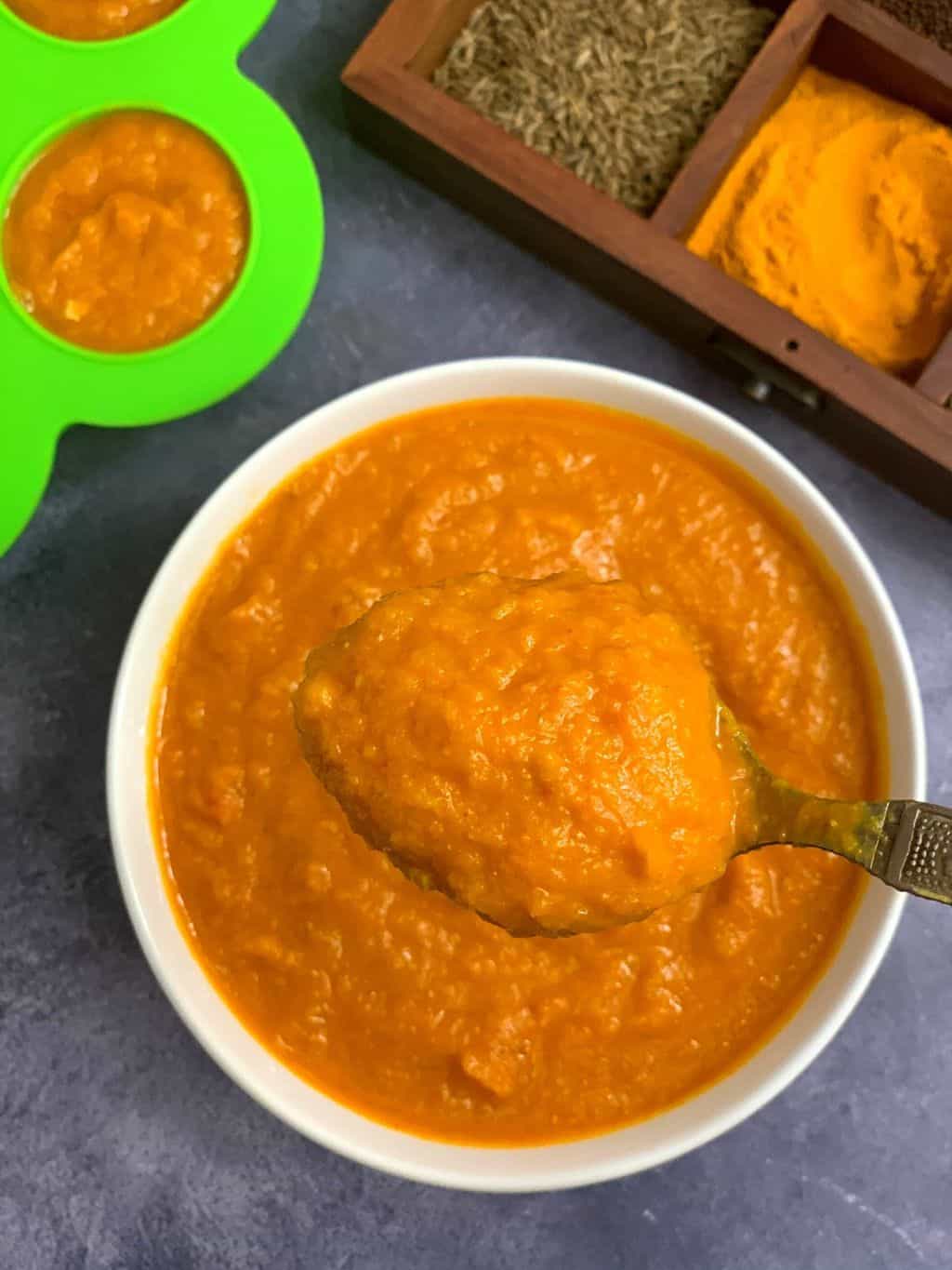 indian Onion tomato masala made in the instant pot served in a white bowl