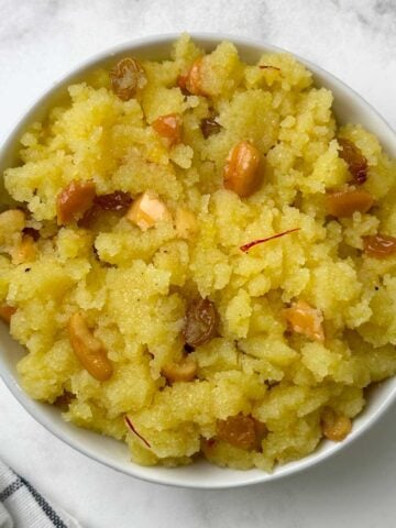 sooji halwa served in a bowl