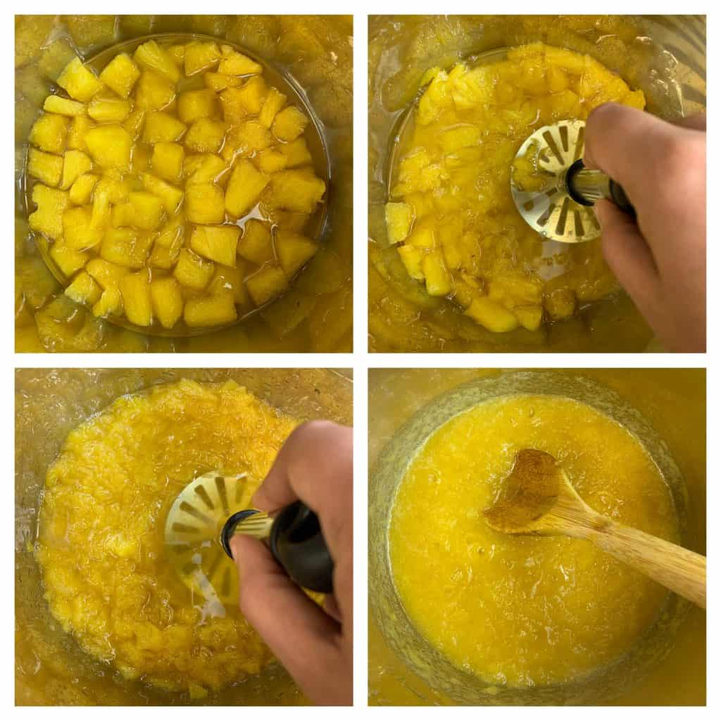 step to crush the cooked fruit and cook collage