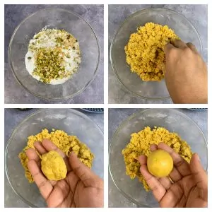step to add powder sugar and nuts and make round balls collage