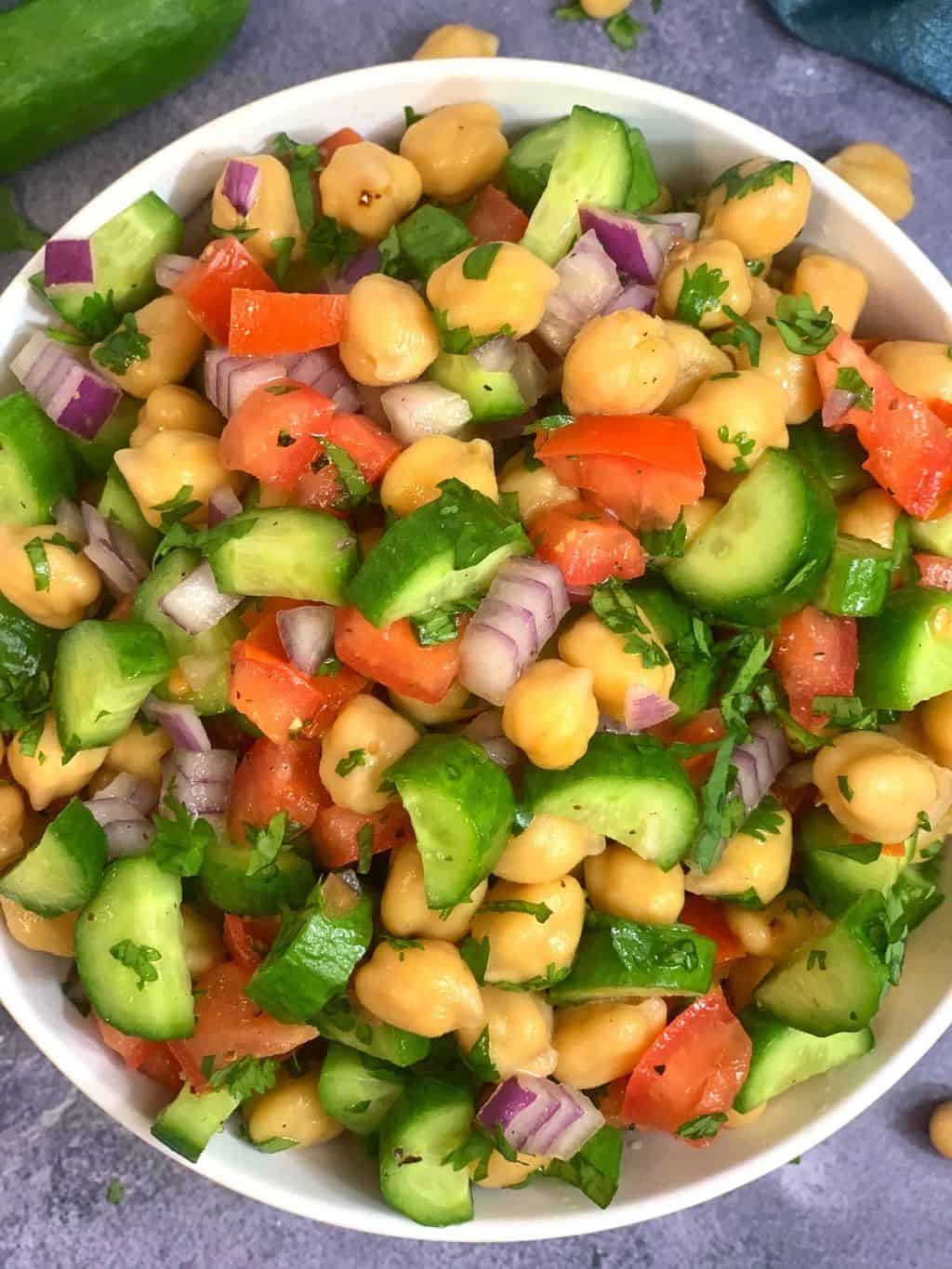 High Protein Chickpea Cucumber Tomato Salad