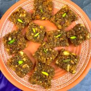 coconut jaggery burfi served on a plate