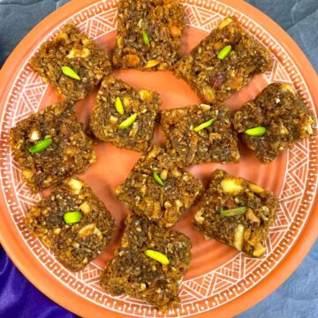 coconut jaggery burfi served on a plate