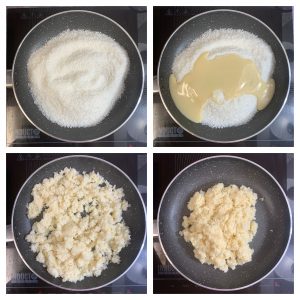 step to cook condensed milk and desiccated coconut collage