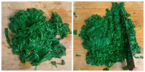step to chop the blanched spinach collage