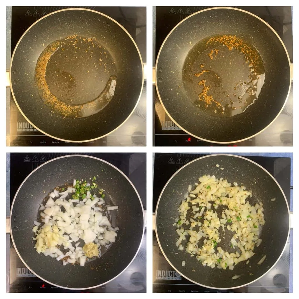 step to saute cumin seeds and onion till light brown collage