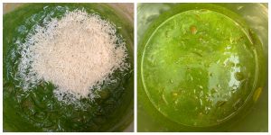 step to add rinsed rice and water and pressure cook collage