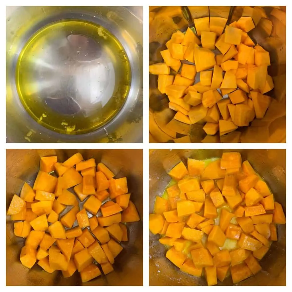 step to heat ghee and add pumpkin and saute for few minutes collage