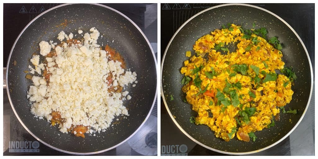 add crumbles paneer and cook for few minutes