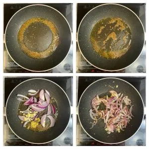 steps to saute onions and cumin in oil collage