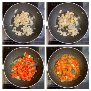 sauting onions ,ginger ,garlic ,tomatoes in a pan