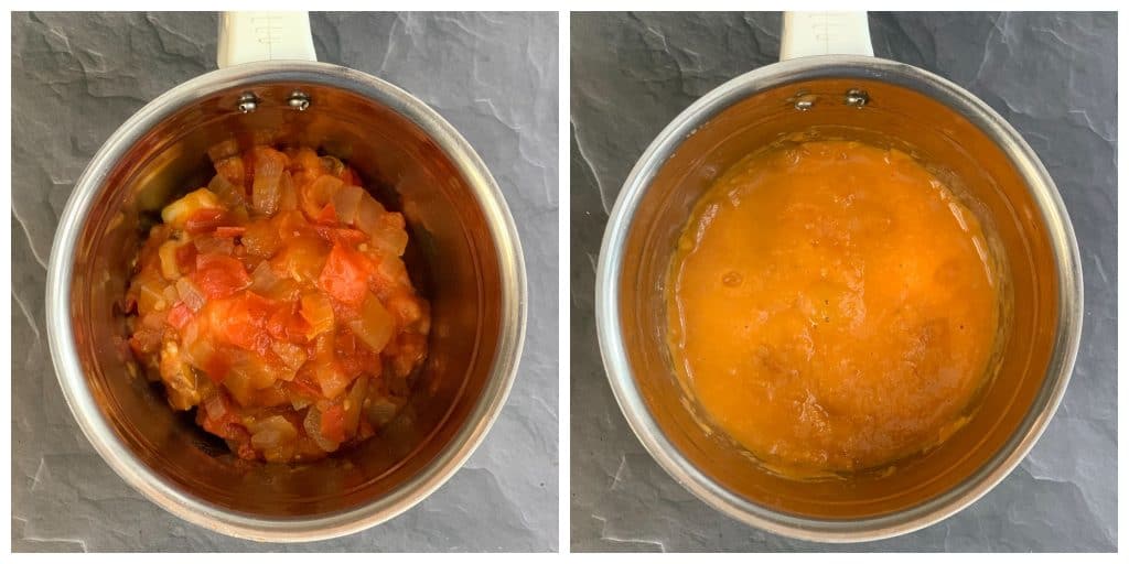 step to blend the onion tomato mixture into smooth paste collage