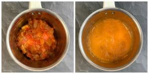 step to blend the onion tomato mixture into smooth paste collage