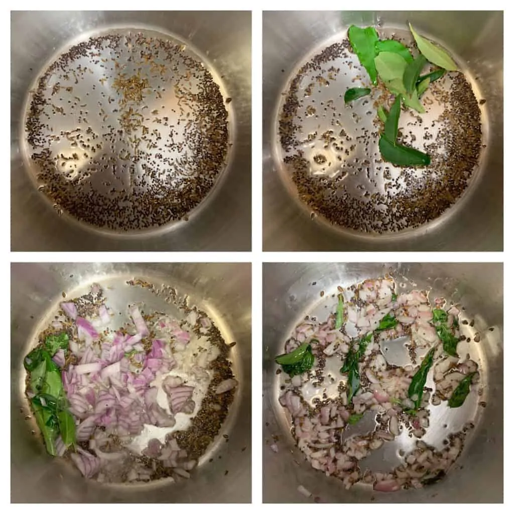 step to prepare the cumin mustard seeds tempering collage