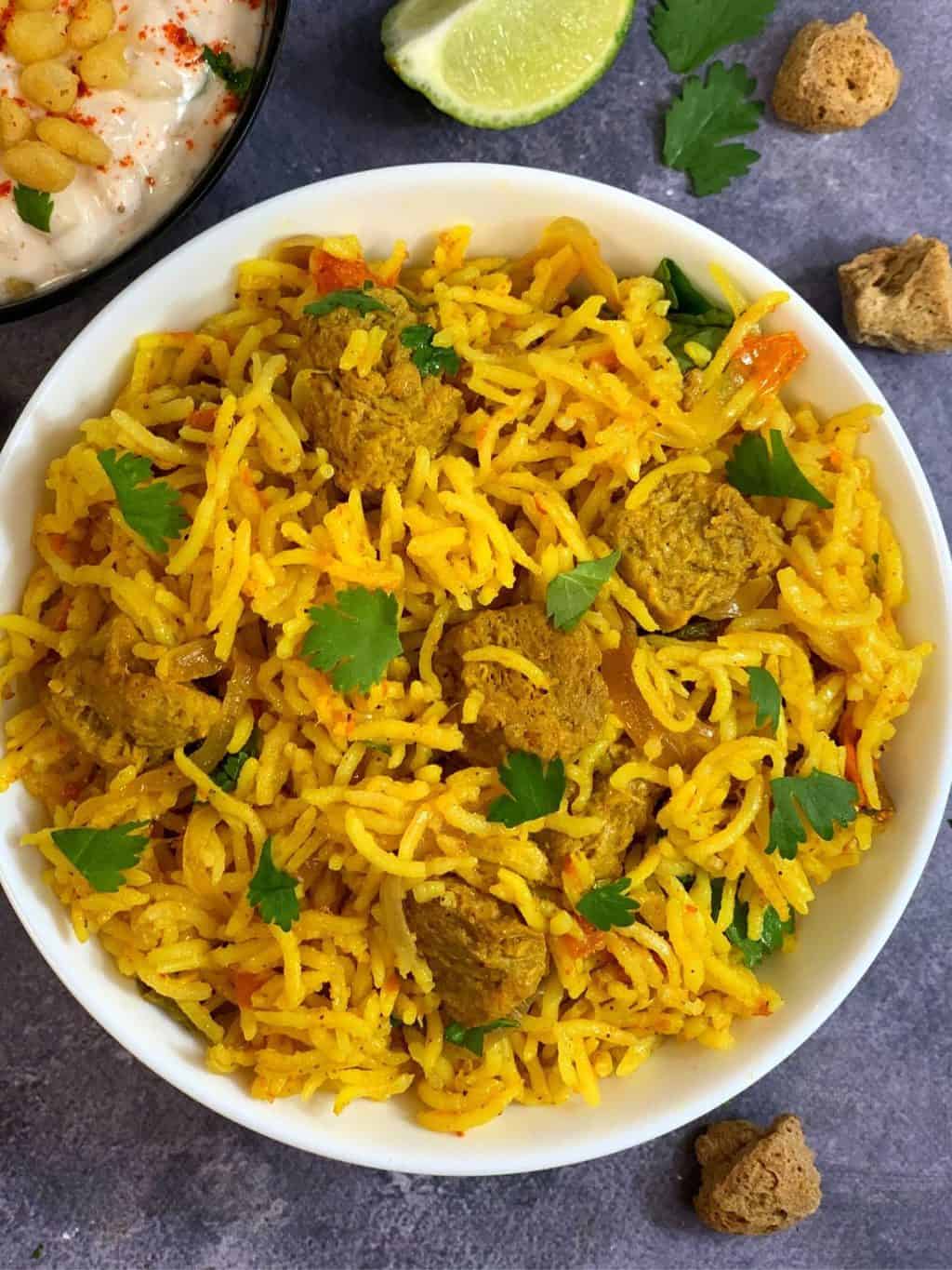 Instant Pot Soya Chunks Biryani - Indian Veggie Delight