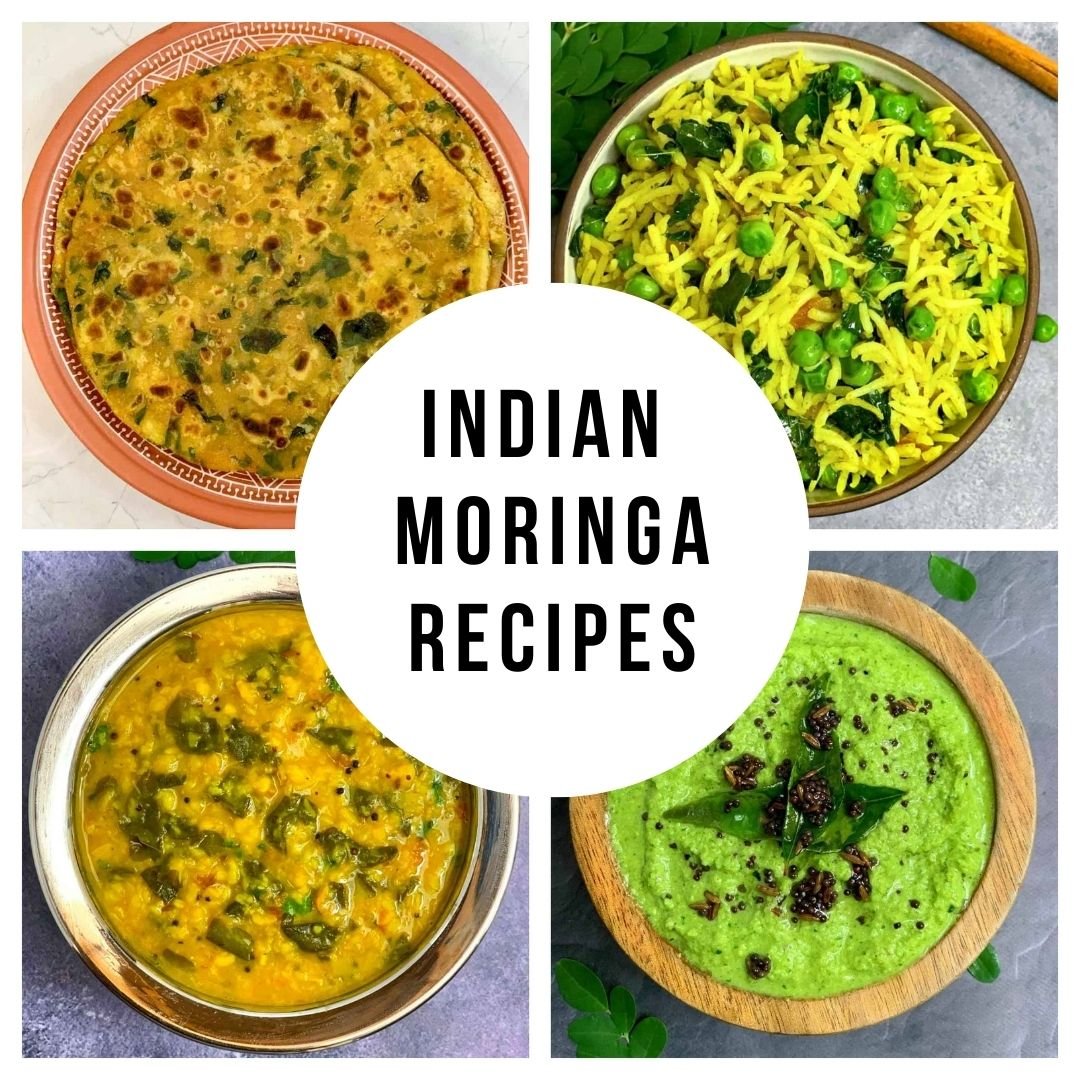 indian moringa/drum stick leaves recipes collage