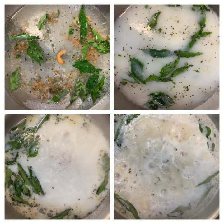 step to boil water and milk and then add roasted rava collage
