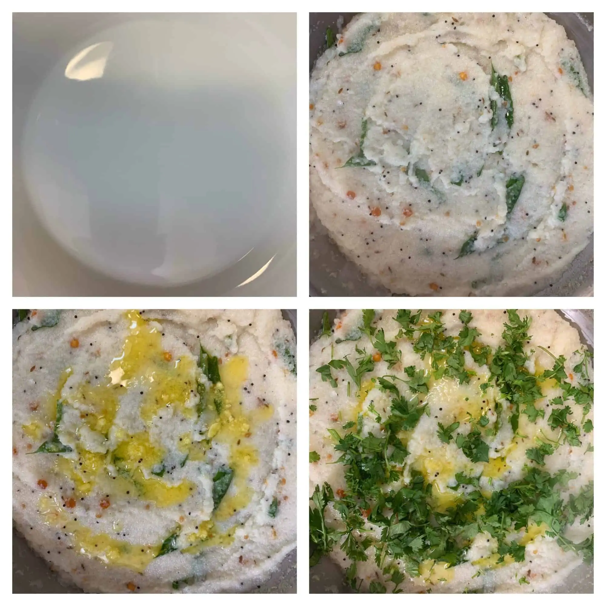 step to cook and add ghee and cilantro collage