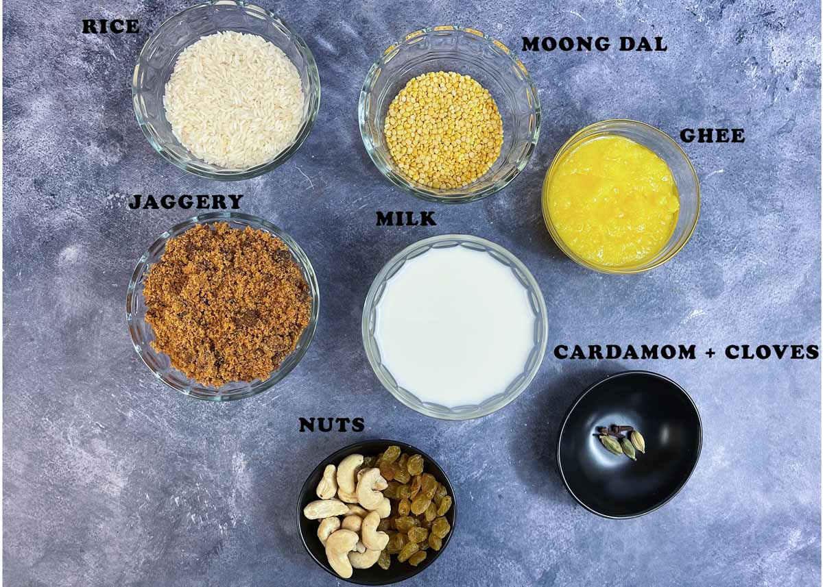 Sweet Pongal ingredients