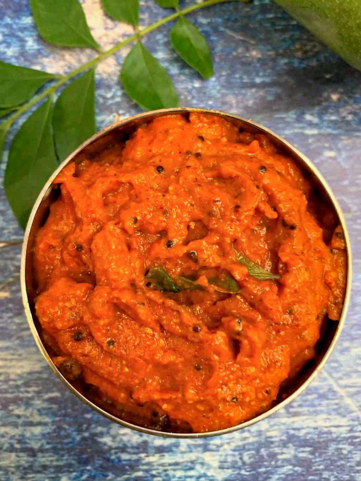 raw mango chutney served in a bowl