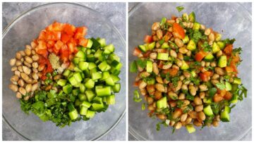 step to mix all ingredients in a large bowl collage