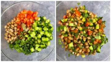 step to mix all ingredients in a large bowl collage