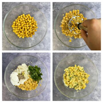 step to prepare chickpea salad mash collage