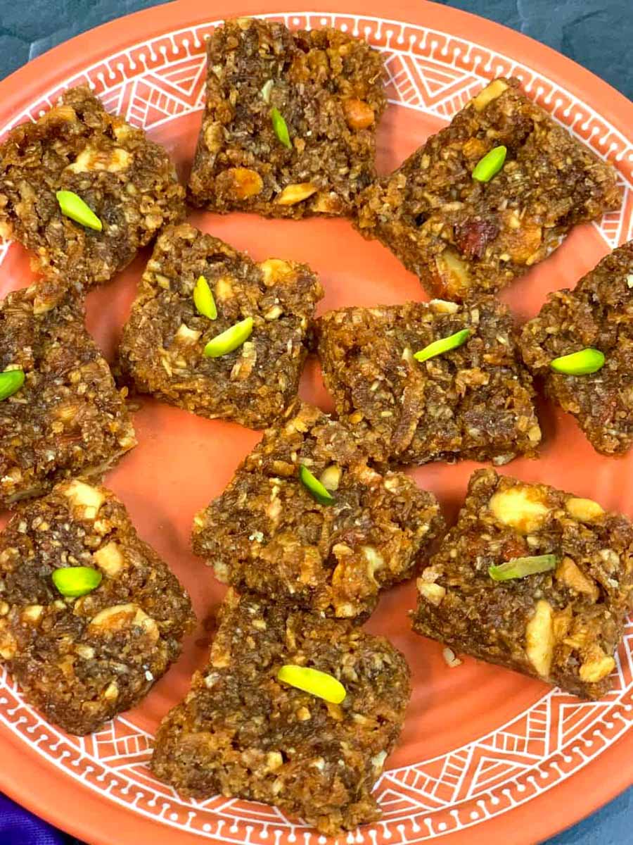 coconut jaggery barfi served on a plate