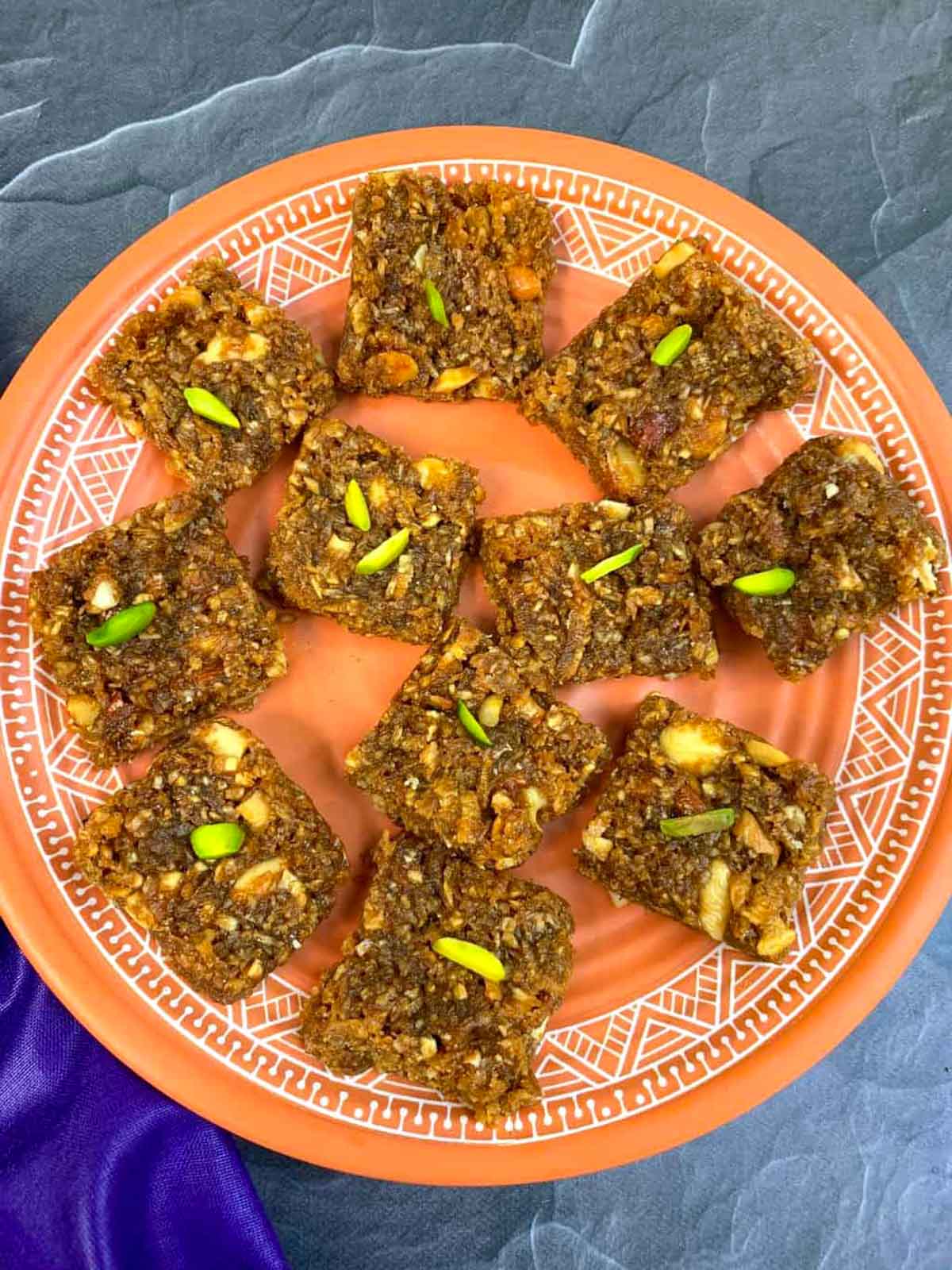 coconut jaggery burfi served on a plate