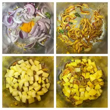 step to saute onions and add potato collage