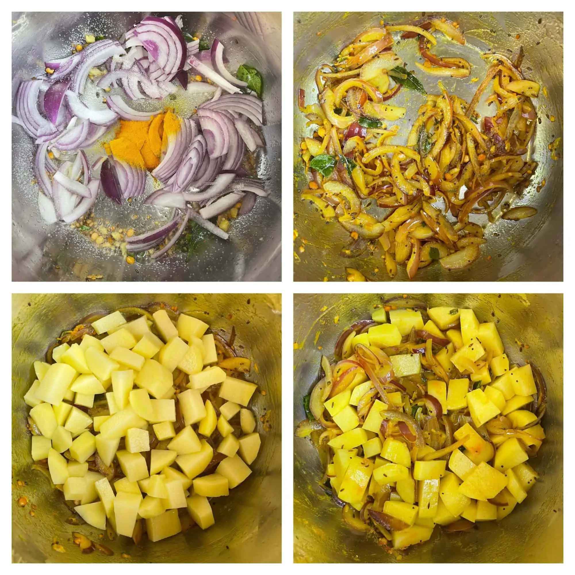 step to saute onions and add potato collage