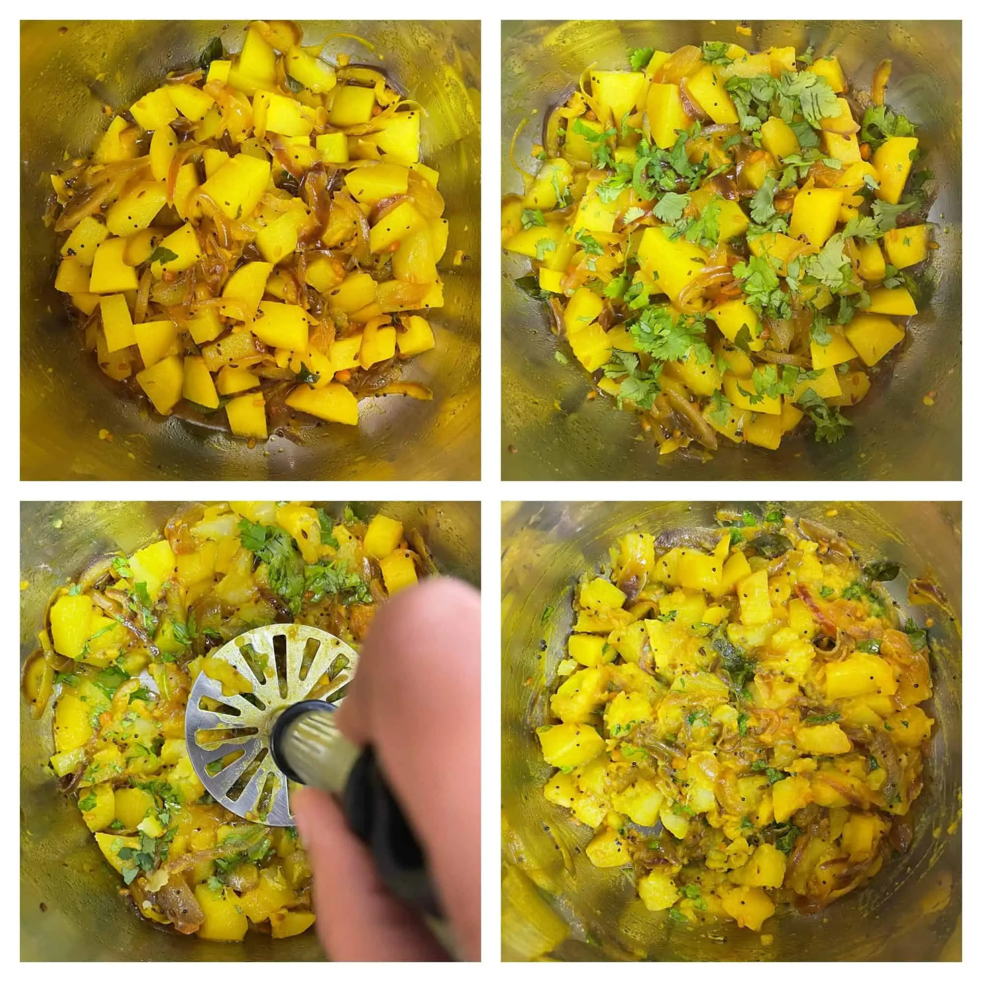 step to add lime juice and cilantro to potato masala collage