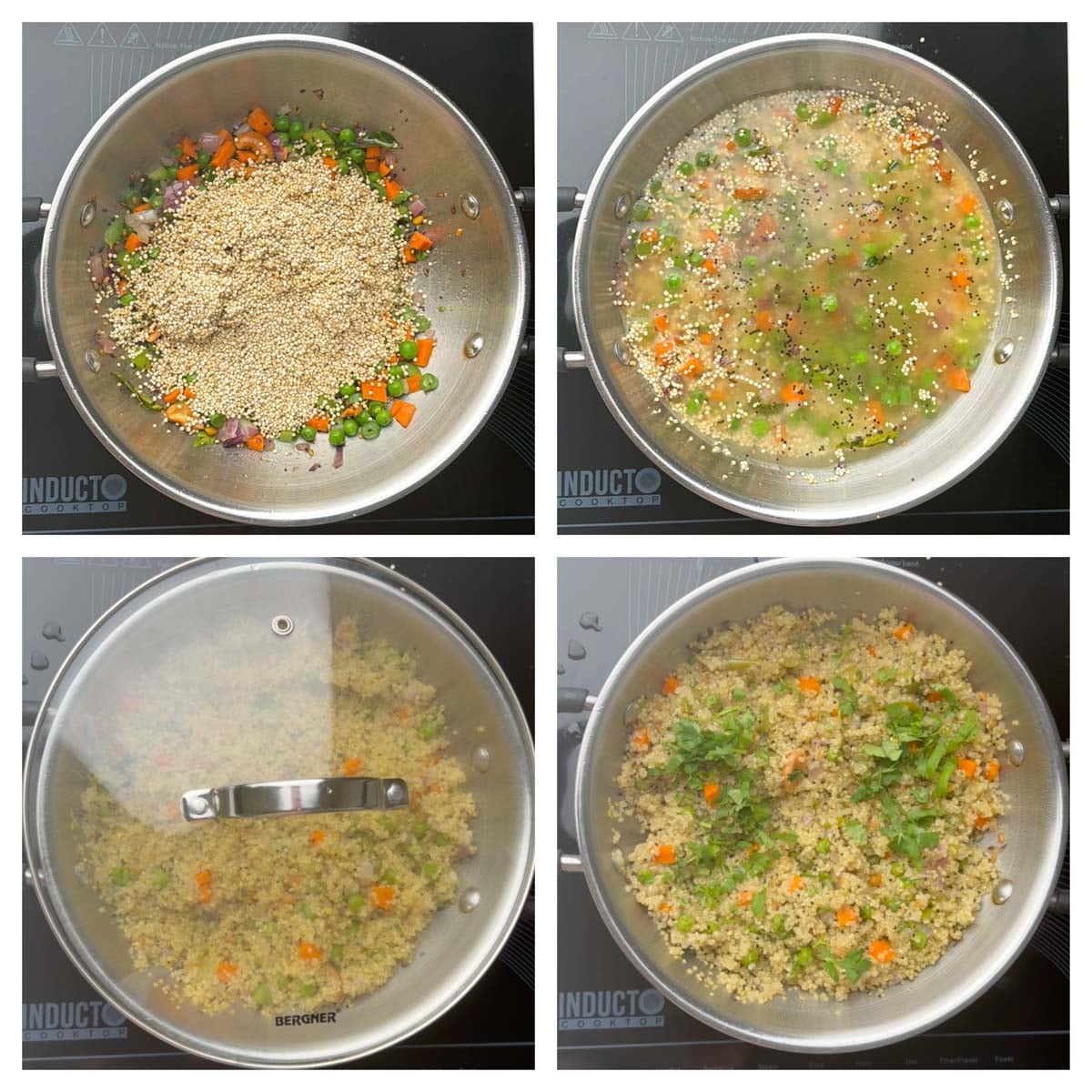 step to add the quinoa and cook collage