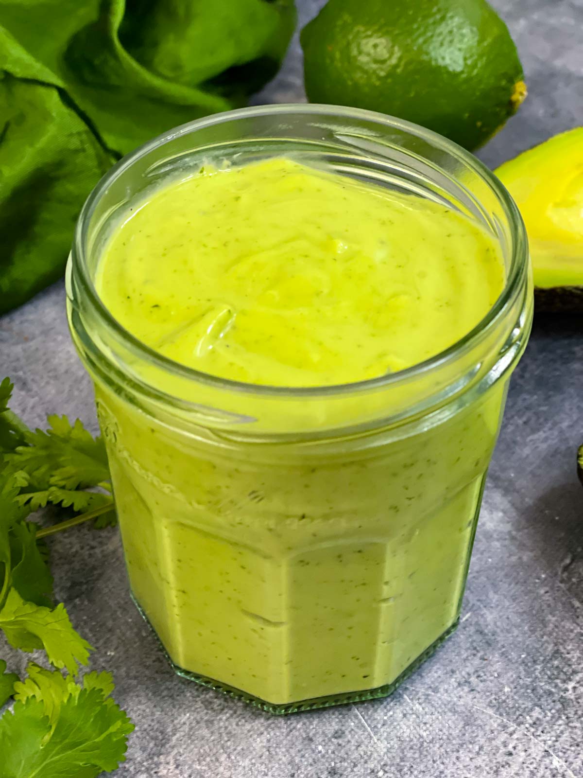 avocado dressing in a mason jar