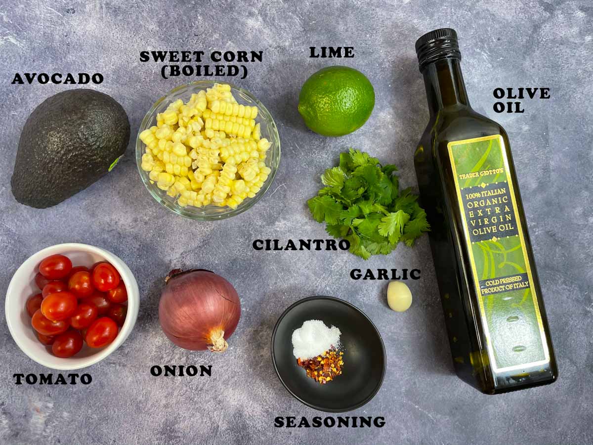 Avocado sweet corn salad ingredients