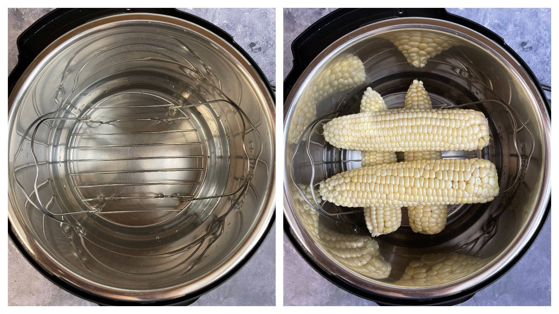 step to place trivet and arrange fresh ears of corn collage